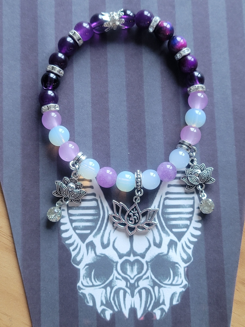 💀NEW💀Lotus Charm Opal , Amethyst Beaded Women's Bracelet